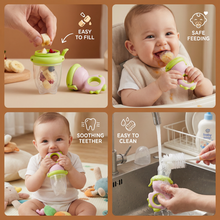 Load image into Gallery viewer, Silicone Baby Fruit Feeder Teether with Push Mechanism in Three Colors
