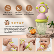 Load image into Gallery viewer, Silicone Baby Fruit Feeder Teether with Push Mechanism in Three Colors
