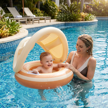 Load image into Gallery viewer, Inflatable Baby Swim Ring with Removable Sun Canopy and Retro Lollipop Design for Pool Play
