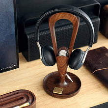 Load image into Gallery viewer, Walnut Headphone Stand, Black Walnut Wood Headset Holder
