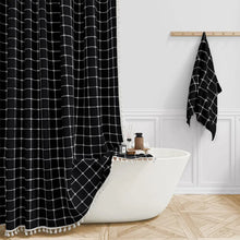 Load image into Gallery viewer, Boho Linen Texture Shower Curtain with Tassel Hem, Jacquard Weave and 12 Hooks in Nine Colors and Three Sizes
