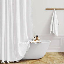 Load image into Gallery viewer, Boho Linen Texture Shower Curtain with Tassel Hem, Jacquard Weave and 12 Hooks in Nine Colors and Three Sizes
