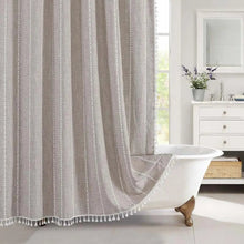 Load image into Gallery viewer, Boho Linen Texture Shower Curtain with Tassel Hem, Jacquard Weave and 12 Hooks in Nine Colors and Three Sizes
