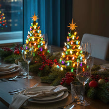 Load image into Gallery viewer, Tabletop Christmas Tree Light with Golden Star Topper Sculpted Evergreen Look and Warm Glow
