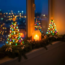 Load image into Gallery viewer, Tabletop Christmas Tree Light with Golden Star Topper Sculpted Evergreen Look and Warm Glow
