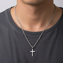 Load image into Gallery viewer, Stainless Steel Cross Pendant Necklace with Silver Link Chain and Hook Closure

