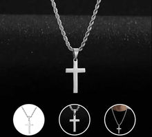 Load image into Gallery viewer, Stainless Steel Cross Pendant Necklace with Silver Link Chain and Hook Closure
