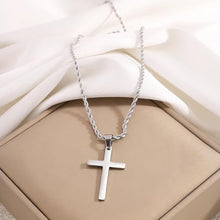 Load image into Gallery viewer, Stainless Steel Cross Pendant Necklace with Silver Link Chain and Hook Closure
