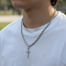 Load image into Gallery viewer, Stainless Steel Cross Pendant Necklace with Silver Link Chain and Hook Closure

