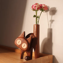 Load image into Gallery viewer, Meow Wooden Flower Vase Natural Wood Cat Design
