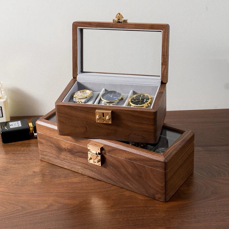 Solid Walnut Watch Collection Box with Glass Lid – Zoolase