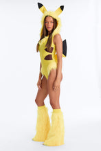 Load image into Gallery viewer, Yellow Hooded Bodysuit Costume Set with Lightning Bolt Tail and Furry Boot Covers
