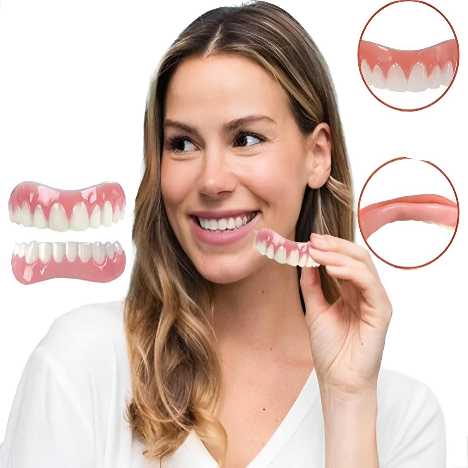 Flexible Silicone Denture Set with Separate Upper and Lower Pieces for Adults