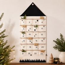 Load image into Gallery viewer, Fabric Advent Calendar with 24 Numbered Pockets and Wall Hanging Loop

