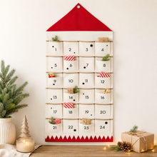 Load image into Gallery viewer, Fabric Advent Calendar with 24 Numbered Pockets and Wall Hanging Loop
