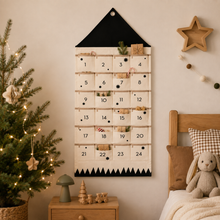 Load image into Gallery viewer, Fabric Advent Calendar with 24 Numbered Pockets and Wall Hanging Loop
