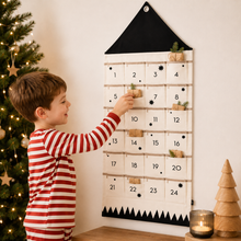 Load image into Gallery viewer, Fabric Advent Calendar with 24 Numbered Pockets and Wall Hanging Loop
