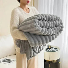 Load image into Gallery viewer, Plush Striped Throw Blanket Textured Faux Fur
