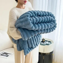 Load image into Gallery viewer, Plush Striped Throw Blanket Textured Faux Fur

