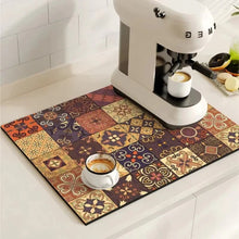 Load image into Gallery viewer, Retro Tile Design Absorbent Coffee Drying Mat
