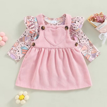 Load image into Gallery viewer, Baby Girl Ice Cream Print Romper and Corduroy Heart Dress Set

