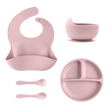 Load image into Gallery viewer, Complete Silicone Baby Dining Set: Plate, Bowl, Bib, Cup, and Utensils
