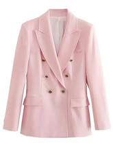 Load image into Gallery viewer, Women's V-Neck Slim Fit Blazer - Long Sleeve Button Jacket for Work, Meetings, and Elegant Everyday Wear
