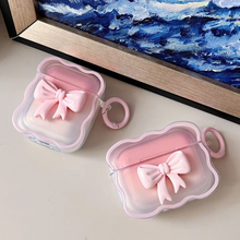 Load image into Gallery viewer, 3D Pink Floral Bow Wave Earphone Case for AirPods with Keychain
