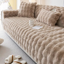 Load image into Gallery viewer, Plush Bubble-Textured Faux Rabbit Fur Sofa Slipcover - Non-Slip Couch Cushion Cover for Living Room

