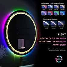 Load image into Gallery viewer, Large Round Lighted Bathroom Mirror, RGB Color Changing LED Anti-Fog Backlit Mirror
