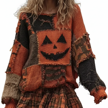 Load image into Gallery viewer, Cozy Pumpkin Faux Fur V-Neck Halloween Sweater for Women
