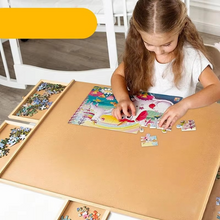 Load image into Gallery viewer, Wooden Rotating Puzzle Table with 6 Storage Drawers and Protective Cover
