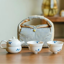 Load image into Gallery viewer, Hand Painted Butterfly Orchid Porcelain Tea Set with Pot and Cups
