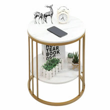 Load image into Gallery viewer, 2-Tier Round White Marble Side Table, Coffee Table and Nightstand with Storage
