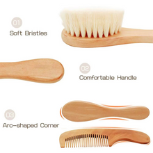 Load image into Gallery viewer, Natural Wooden Baby Hair Brush and Comb Set with Ultra Soft Goat Bristles
