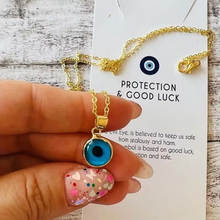 Load image into Gallery viewer, Blue Evil Eye Clavicle Necklace in Stainless Steel
