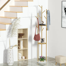 Load image into Gallery viewer, Marble Metal Coat Rack Freestanding Hall Tree with 3 Storage Shelves and 9 Hooks
