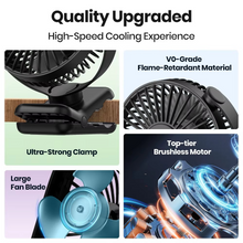 Load image into Gallery viewer, USB Clip-On Desk Fan with Quiet Brushless Motor and Strong Clamp – Portable Mini Personal Cooling Fan
