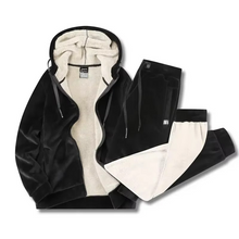 Load image into Gallery viewer, Fleece Tracksuit Set for Men with Hooded Jacket and Elastic Pants
