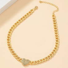 Load image into Gallery viewer, Sparkling Crystal Heart Charm Choker Necklace in Silver and Gold
