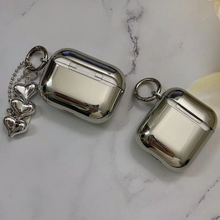 Load image into Gallery viewer, Electroplated Silver Soft TPU AirPods Case with Mirror Finish and Heart Keychain
