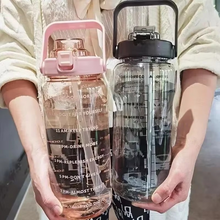 Load image into Gallery viewer, Large 68oz Sports Water Bottle with Straw and Time Marker for Gym and Outdoor Fitness
