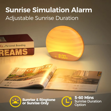Load image into Gallery viewer, Sunrise Wake-Up Light Alarm Clock with 8 Colors, 26 Sleep Sounds &amp; Wood Grain Design

