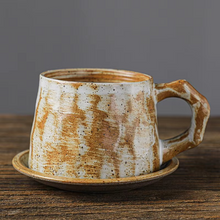 Load image into Gallery viewer, Handmade Vintage Ceramic Coffee Mug with Matching Plate 10 fl oz
