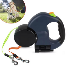 Load image into Gallery viewer, Dual Dog Retractable Leash with Built-In Flashlight and Bag Dispenser

