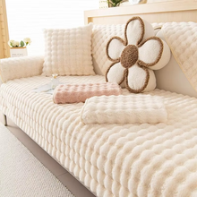Load image into Gallery viewer, Plush Bubble-Textured Faux Rabbit Fur Sofa Slipcover - Non-Slip Couch Cushion Cover for Living Room
