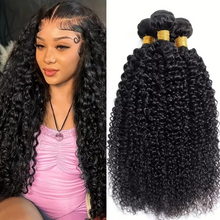 Load image into Gallery viewer, Brazilian Kinky Curly Human Hair Extensions – 100% Unprocessed Human Hair Bundles, Natural Jerry Curly Style, 8–30 Inches, 1/3/4 Piece Sets
