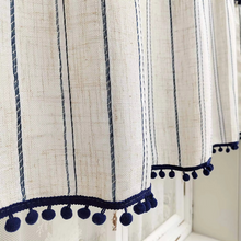 Load image into Gallery viewer, Blue Striped Cotton Linen Short Curtains with Tassel Detailing for Kitchen and Café Windows
