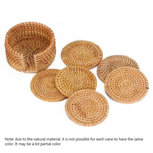 Load image into Gallery viewer, Natural Woven Rattan Coaster Set with Holder, 6 Piece Table Protection Set for Drinks and Decor
