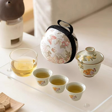 Load image into Gallery viewer, Portable Ceramic Travel Tea Set with Golden Carp Design
